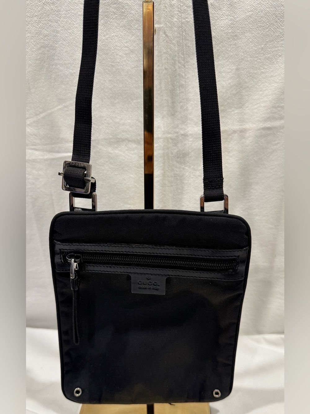 Vintage Gucci Black Nylon Messenger Crossbody Bag.